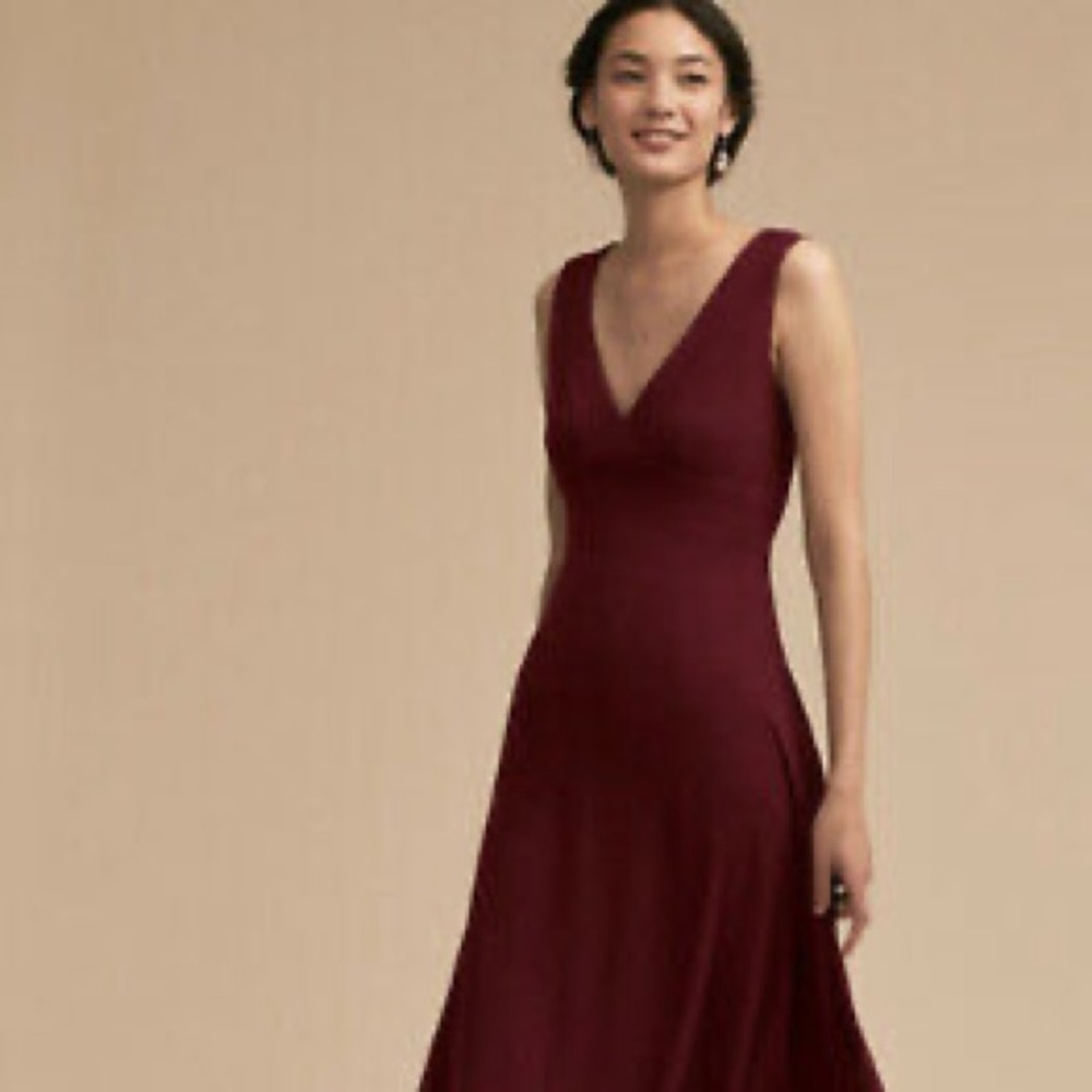 Anthropologie BHLDN Capulet Long Dress Gown Wine Burgundy Bridesmaid MOB XS